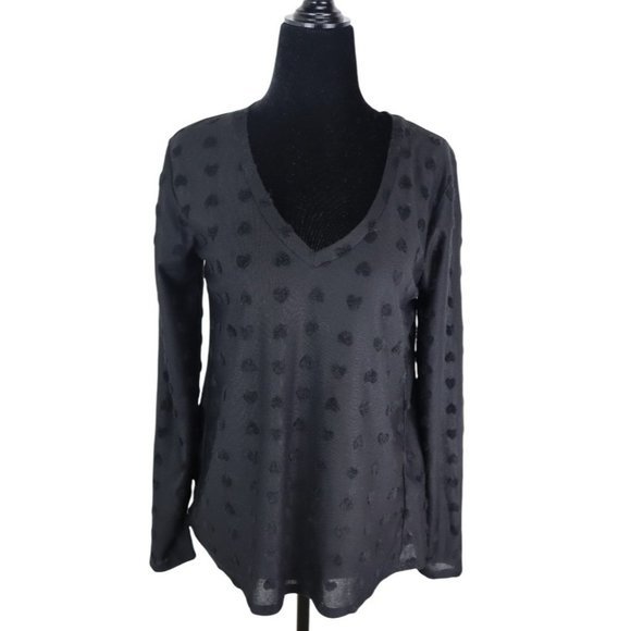 NWT Bobeau Size XS Hearts Semi-Sheer Tunic Blouse Top Black - Picture 1 of 7
